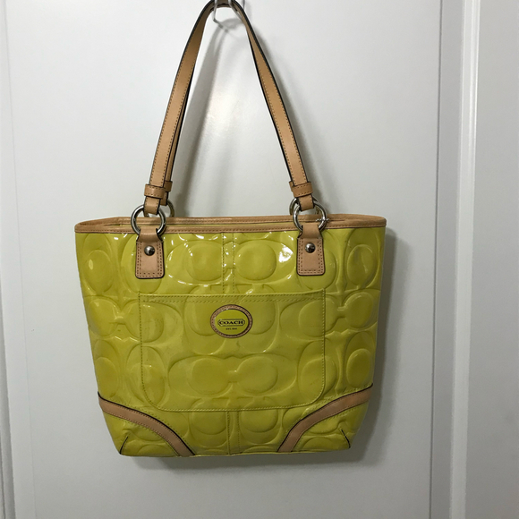 Coach Peyton Yellow Embossed Patent Leather Tote - Picture 1 of 10